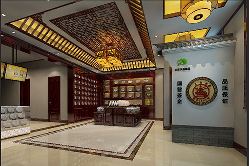 东台古朴典雅的中式茶叶店大堂设计效果图